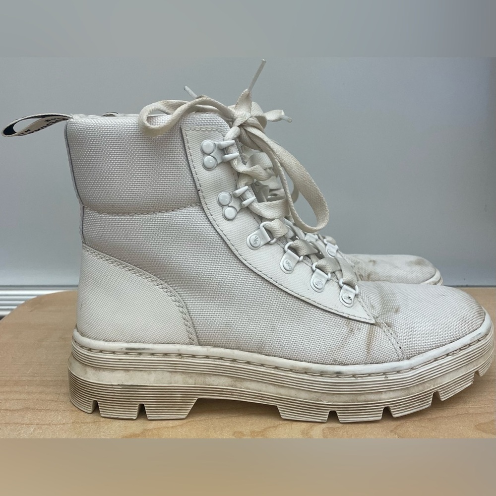 Dr Martens Combs White+ White Canvas Combat Women's Chunky Platform Boots Size 8